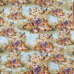 NEW 44” Susan Winget Easter Basket Floral, Bunny & Birds Cotton Fabric 5 YARDS